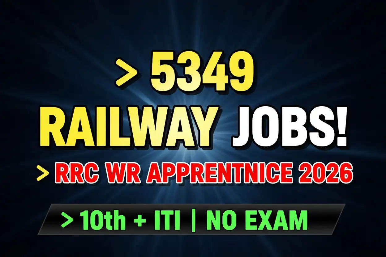 Text-only thumbnail showing “5349 Railway Jobs – RRC WR Apprentice 2026 – 10th + ITI – No Exam”