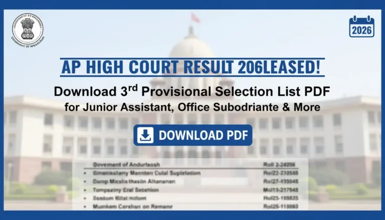AP High Court Result 2026 released with the 3rd Provisional Selection List for Junior Assistant, Office Subordinate, Process Server, Examiner, Field Assistant and Record Assistant posts.