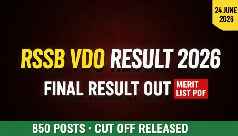 Text-only thumbnail for RSSB VDO Final Result 2026 showing Final Result Out, Merit List PDF, 850 Posts and Category-Wise Cut Off.