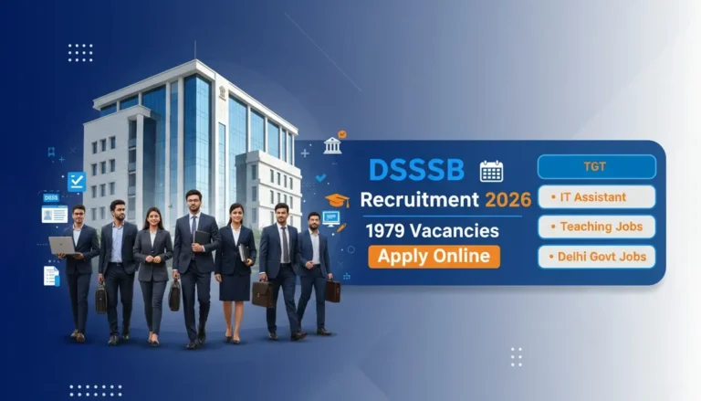 DSSSB Recruitment 2026 notification image showing 1979 vacancies for TGT, IT Assistant, Junior Scientific Assistant, Special Educator and other Delhi Government posts.